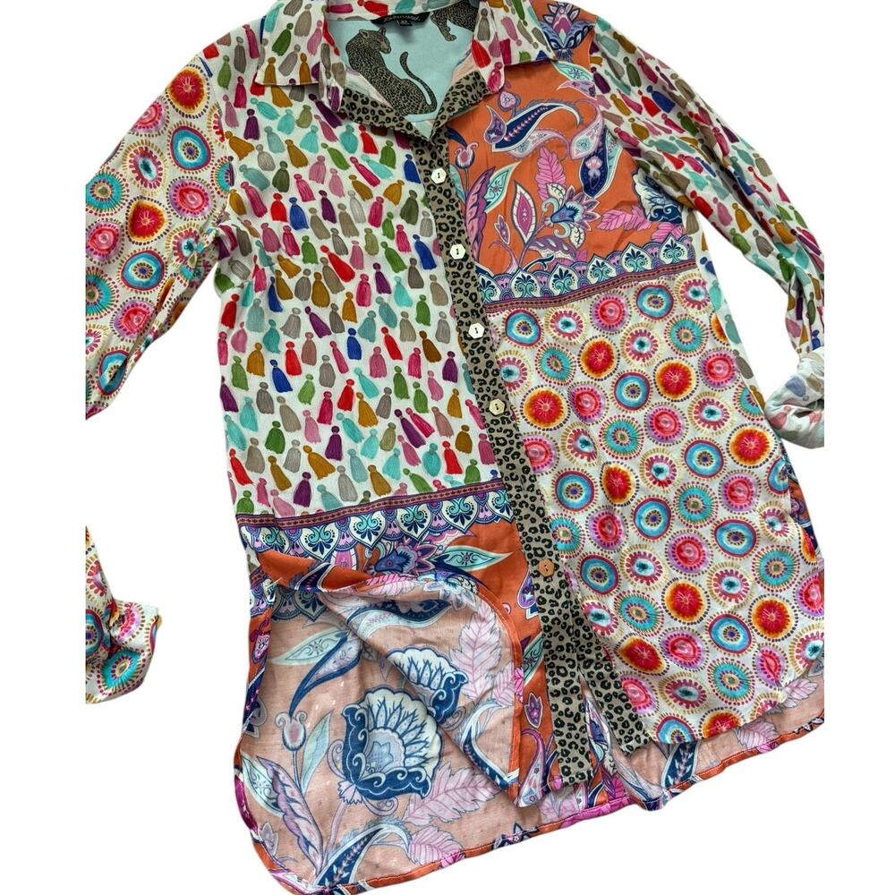 John Mark Mixed Print Buttun Front Roll Tab Sleev… - image 8